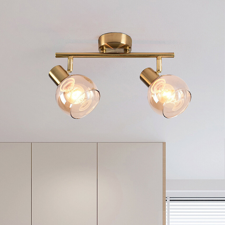 2-lichts plafondlamp in messing goud en amber glas - Phiene