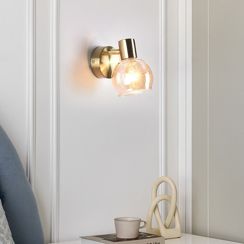 Wandspot in messing goud met amber glas - Pilou