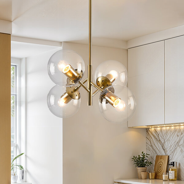 Retro hanglamp goud met transparant glas, 4-lichts - Florence