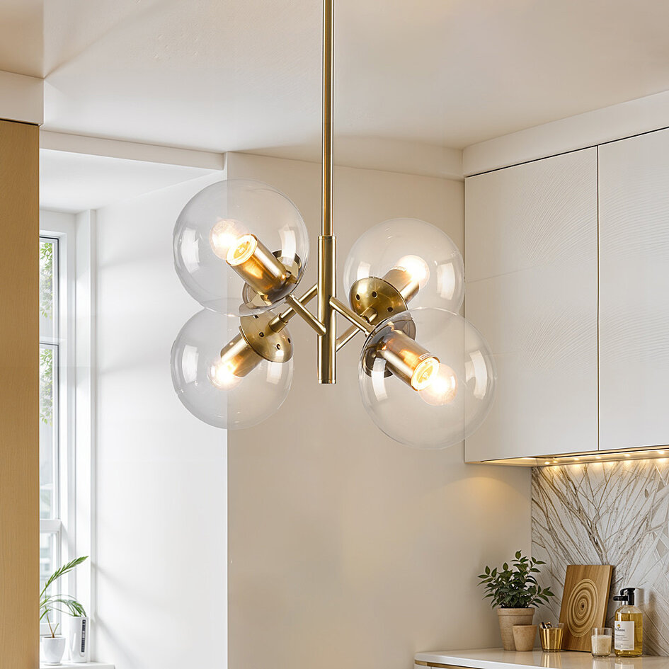 Retro hanglamp goud met transparant glas, 4-lichts - Florence