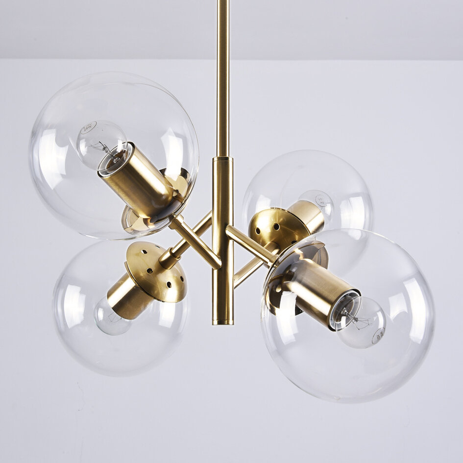 Retro hanglamp goud met transparant glas, 4-lichts - Florence