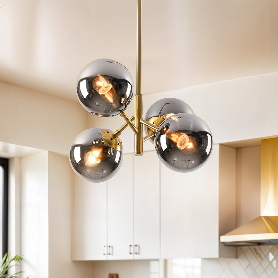Lampe suspendue rétro avec effet miroir en verre fumé, 4 lumières - Florence