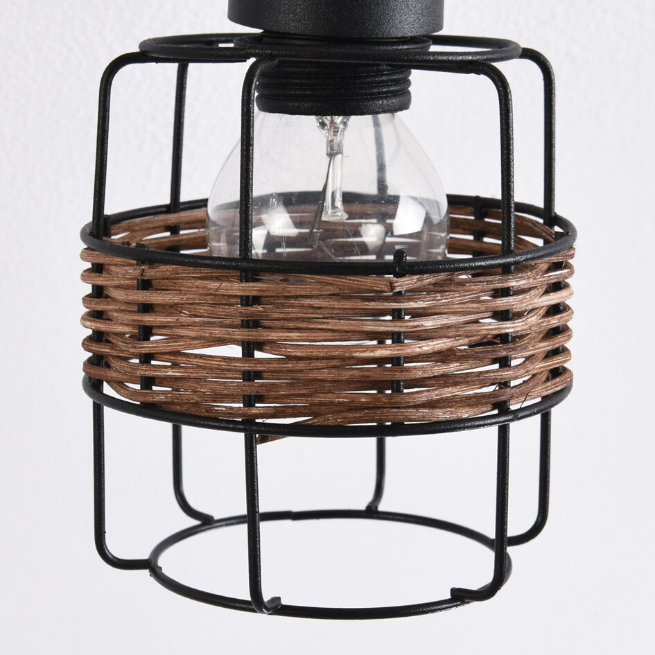 Plafonnier Harun en rotin et métal noir, 2 lumières