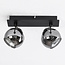 Moderne plafondlamp met smoke glas en 2 spots, zwart - Jari