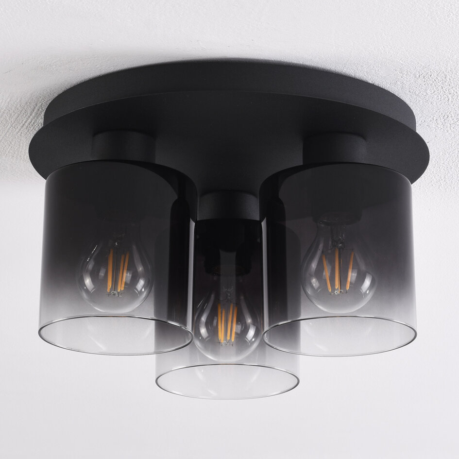 Plafonnier noir Lyo en verre fumé avec dégradé, 3 lumières