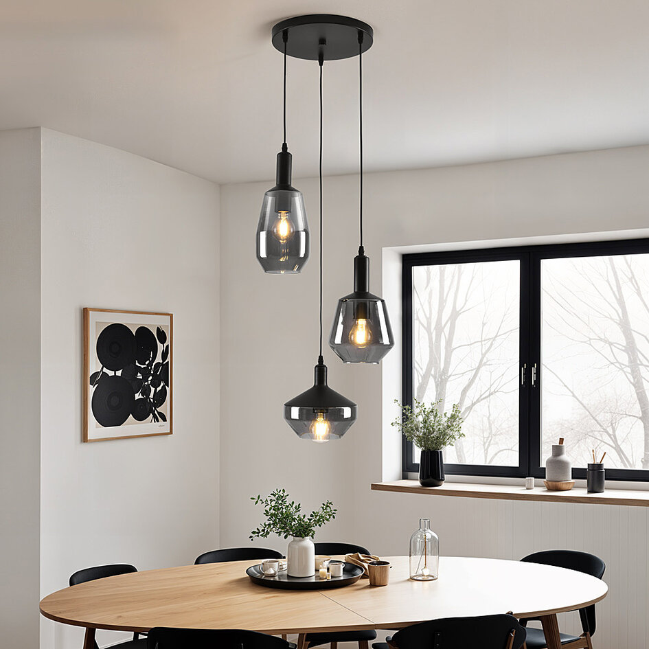 Suspension design en verre fumé, 3 lumières - Mala