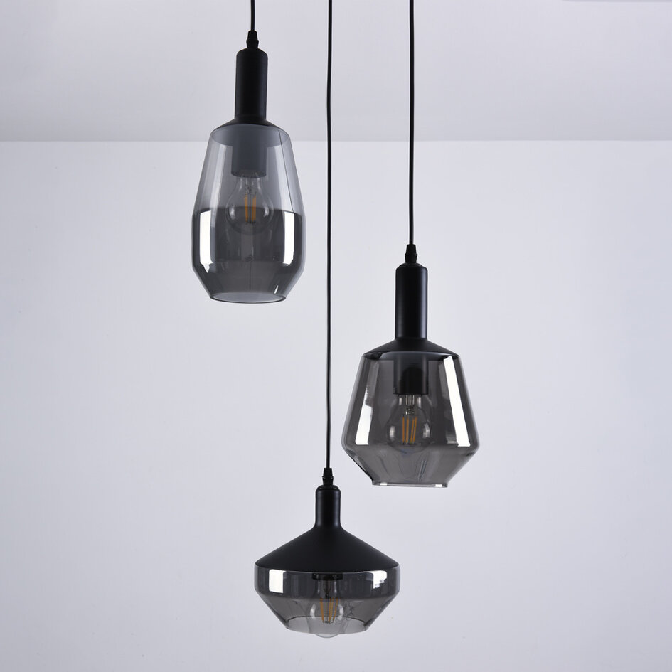 Suspension design en verre fumé, 3 lumières - Mala