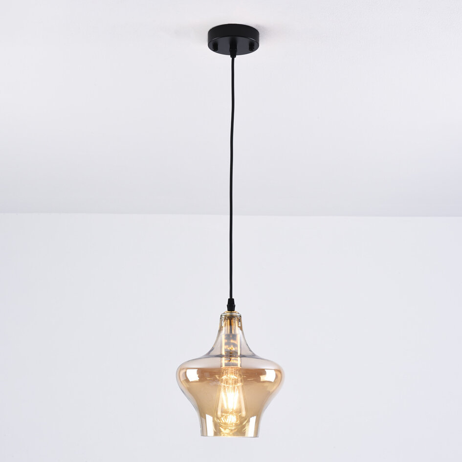 Lampe suspendue à 1 lumière Trinidad avec verre ambré - variante 3