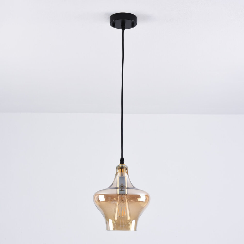 Lampe suspendue à 1 lumière Trinidad avec verre ambré - variante 3