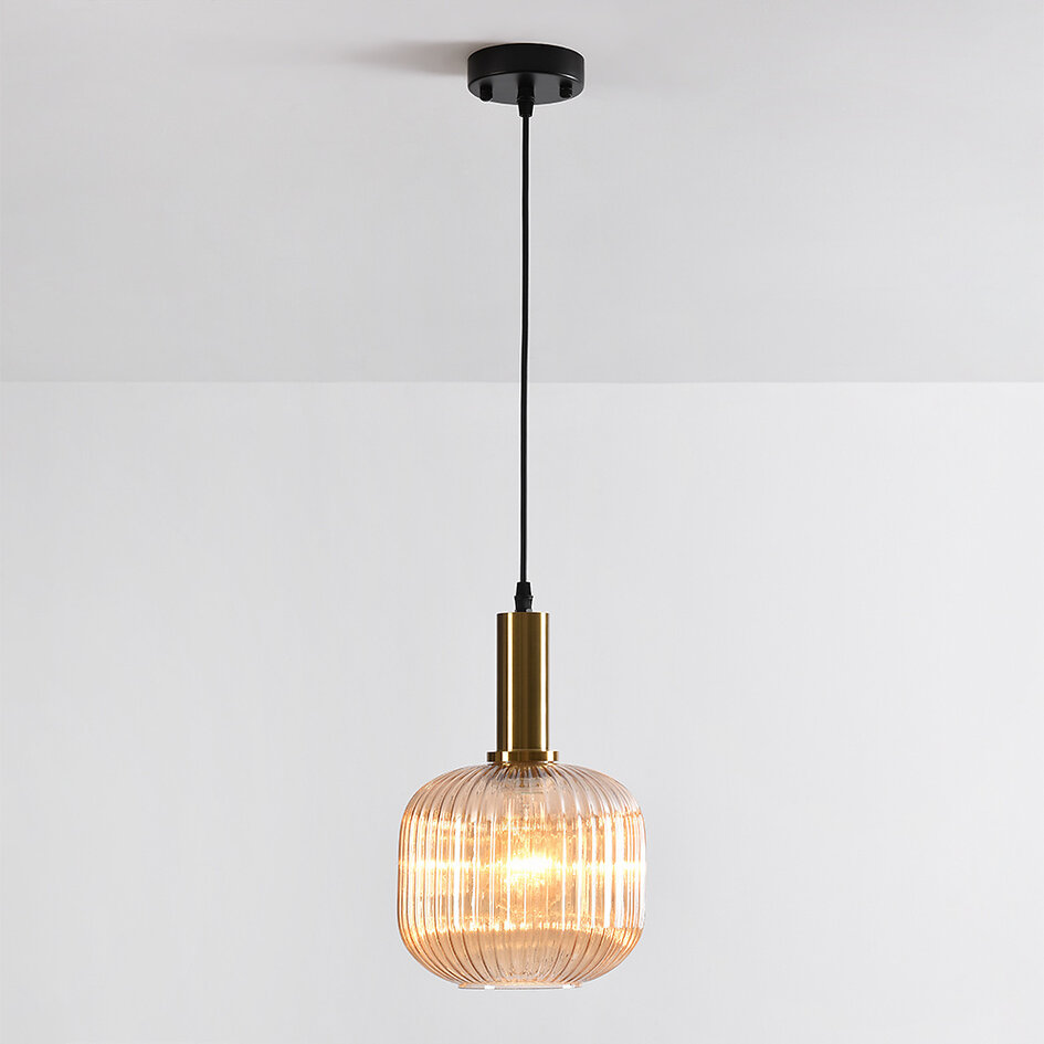 Suspension Sita - globe large en verre nervuré