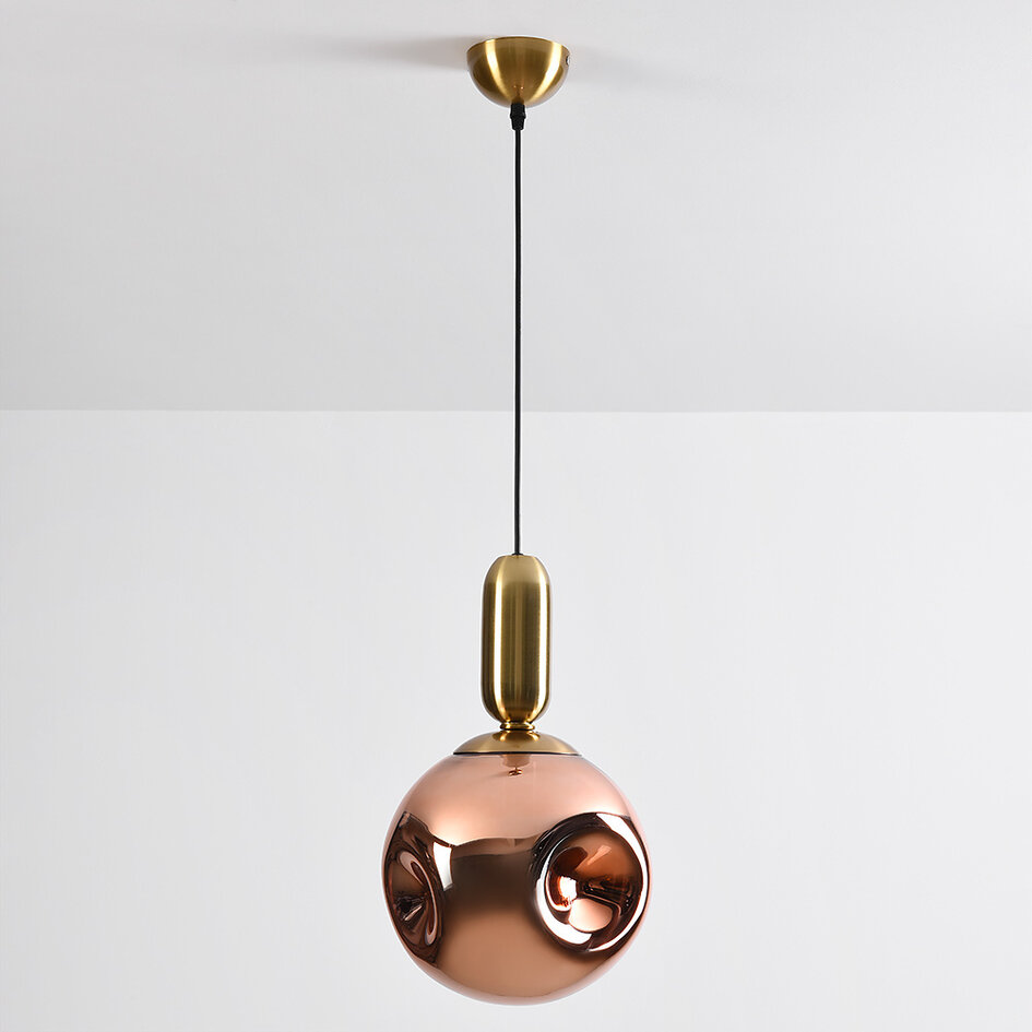 Lampe suspendue à 1 lumière Lewis avec verre ondulé - or rose