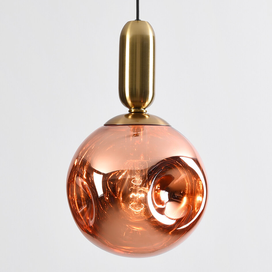 Lampe suspendue à 1 lumière Lewis avec verre ondulé - or rose