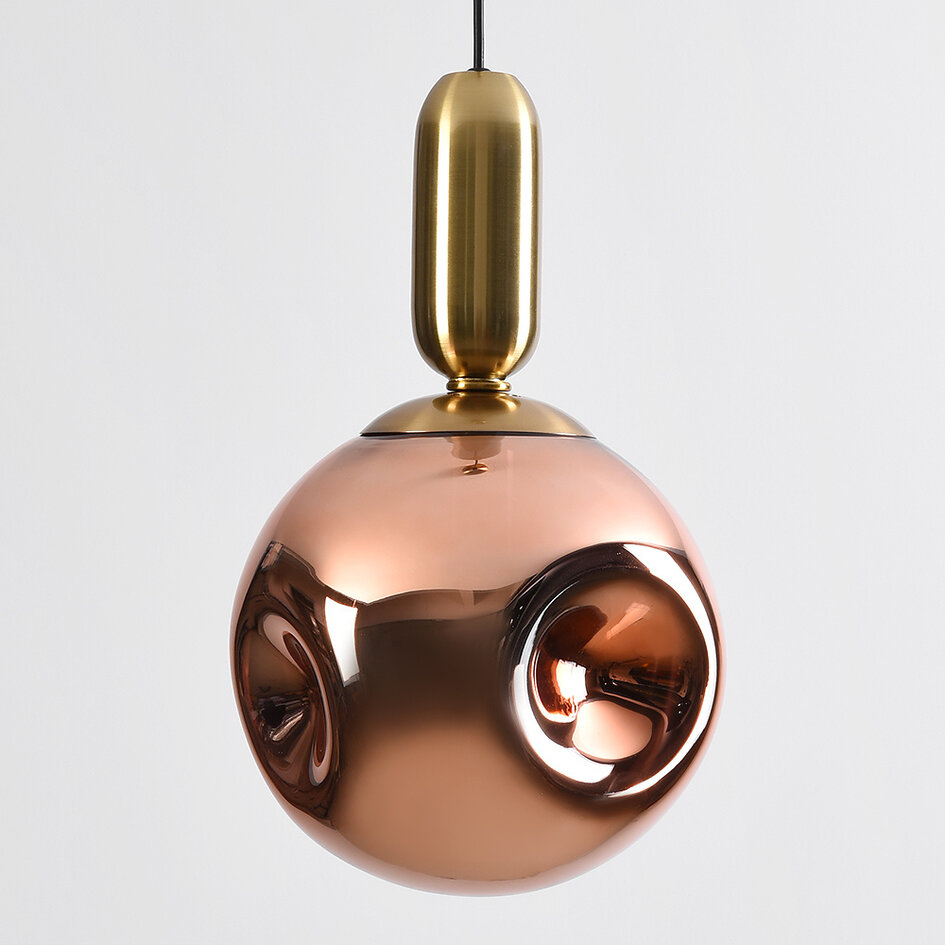Lampe suspendue à 1 lumière Lewis avec verre ondulé - or rose