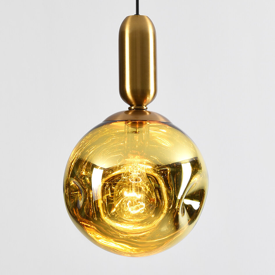 1-lichts hanglamp Lewis met golvend glas - goud