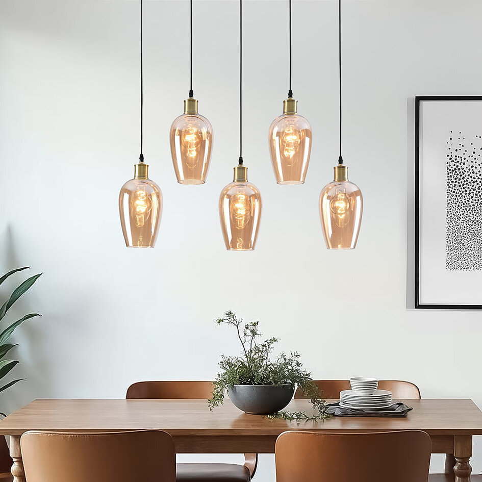 Hanglamp 5-lichts Valerie met amber glas