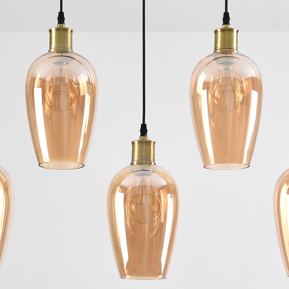 Hanglamp 5-lichts Valerie met amber glas