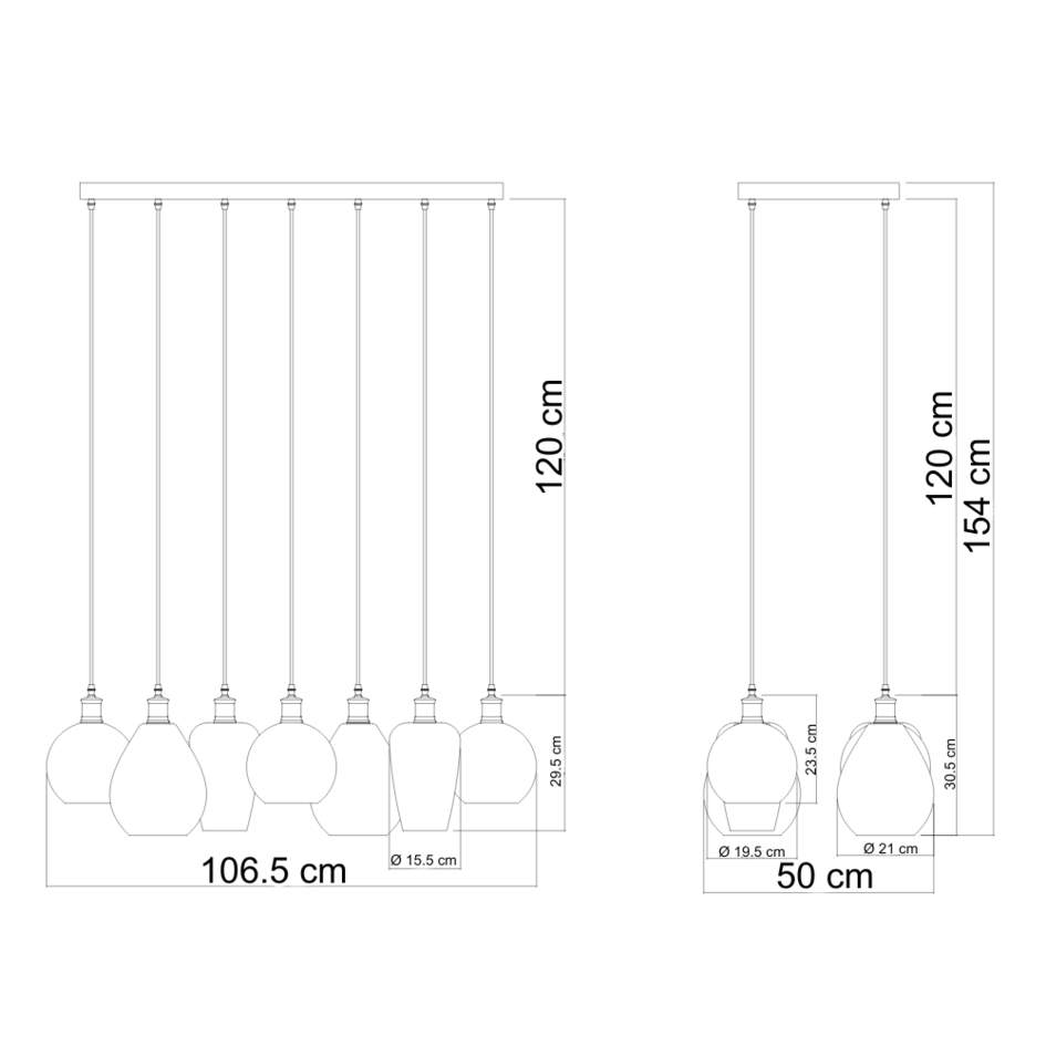 Hanglamp 7-lichts met smoke glas - Vivienne