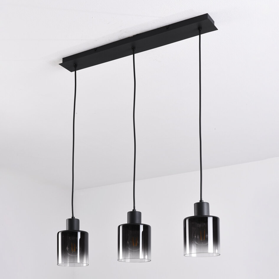 3-lichts hanglamp Lyra - smoke glas met verloop en zwart