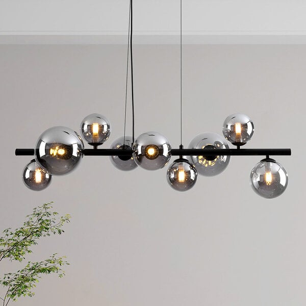 9-lichts hanglamp Ennea - smoke glas met spiegeleffect en zwart