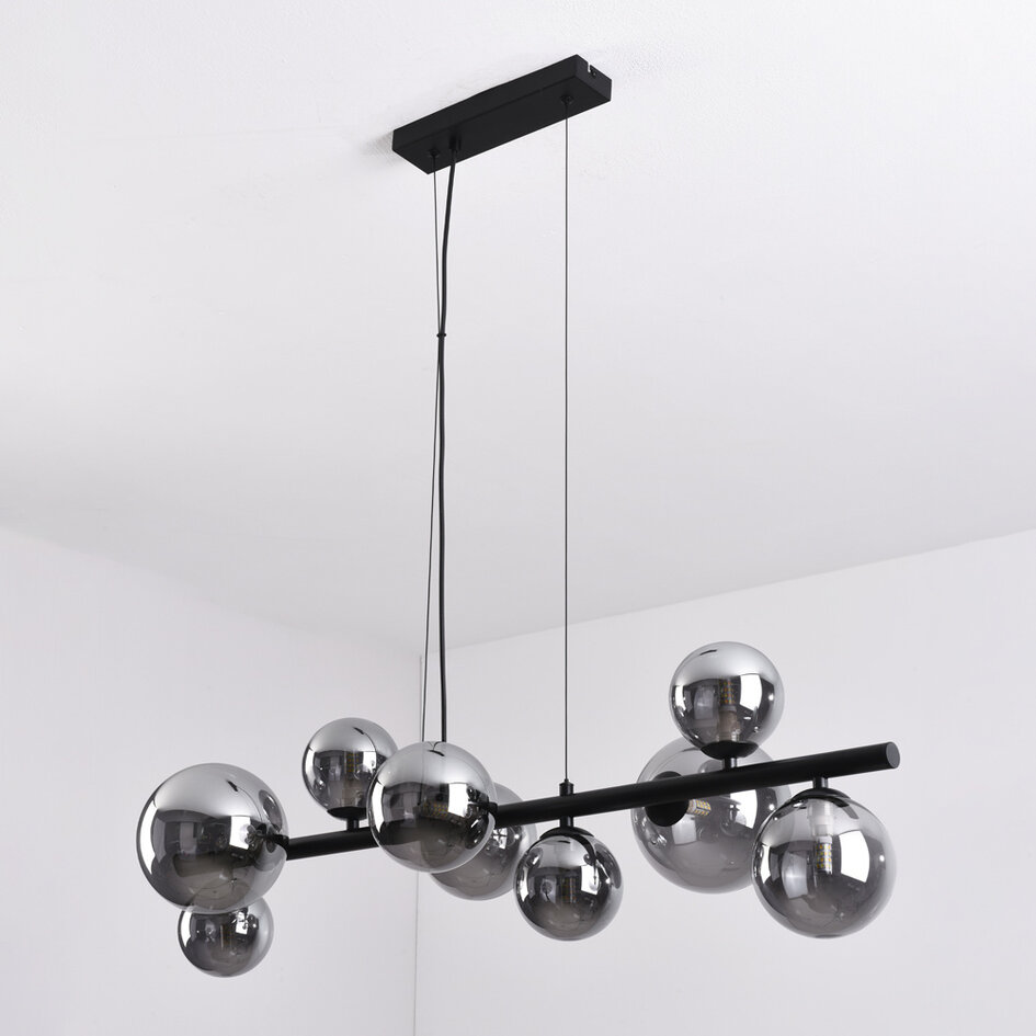 Lampe suspendue design Ennea en verre fumé avec effet miroir, 9 lumières
