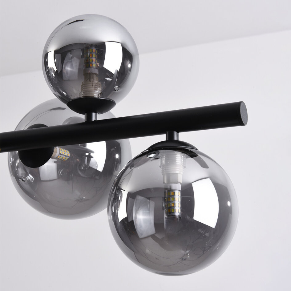 Lampe suspendue design Ennea en verre fumé avec effet miroir, 9 lumières