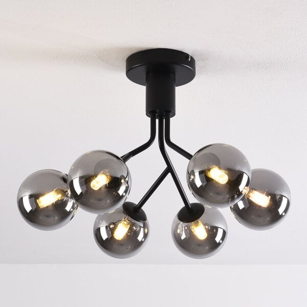 Plafonnier Leon 6 lumières en verre fumé à effet miroir - noir