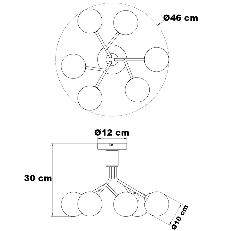 Plafonnier noir avec verre fumé et effet miroir, 6 lumières - Leon