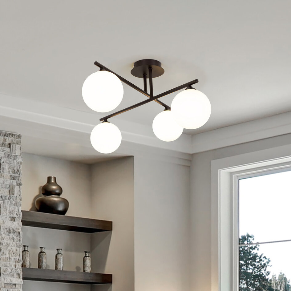 Plafonnier élégant, 4 lumières noir - Nymo