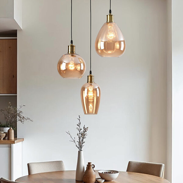 3-lichts hanglamp Verona - amber glas en metaal