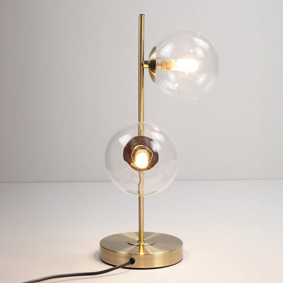 Lampe de table 2 lumières avec verre transparent et cadre bronze - Ethan
