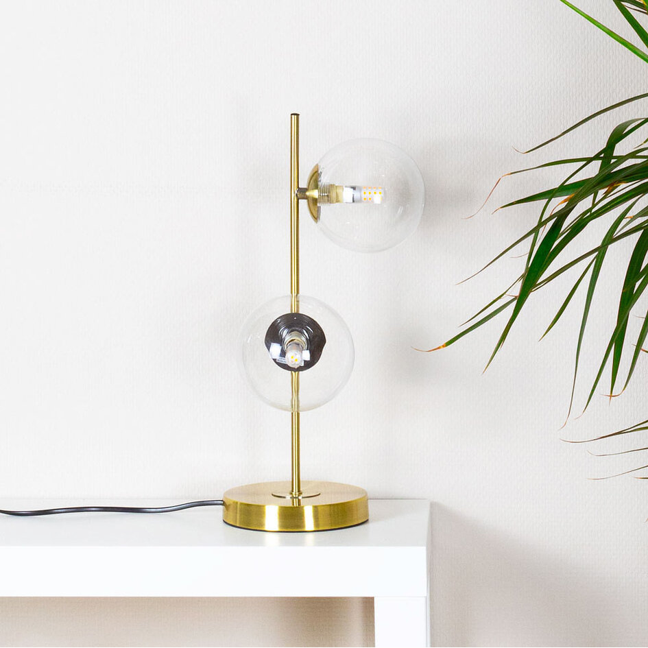 Lampe de table 2 lumières avec verre transparent et cadre bronze - Ethan