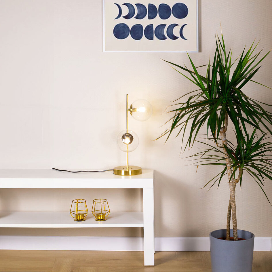 2-lichts tafellamp Ethan - brons met transparant glas