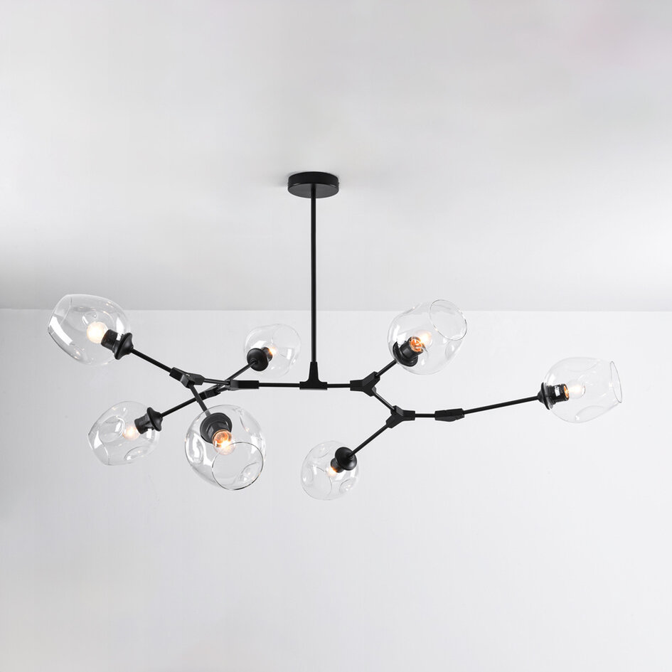 Suspension design 7 lumières en noir avec verre transparent - Philip