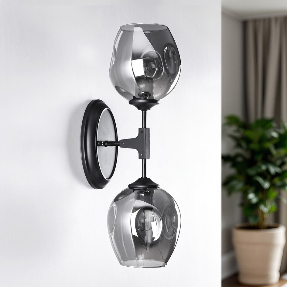 Applique noire à 2 lumières avec verre fumé - Leandra