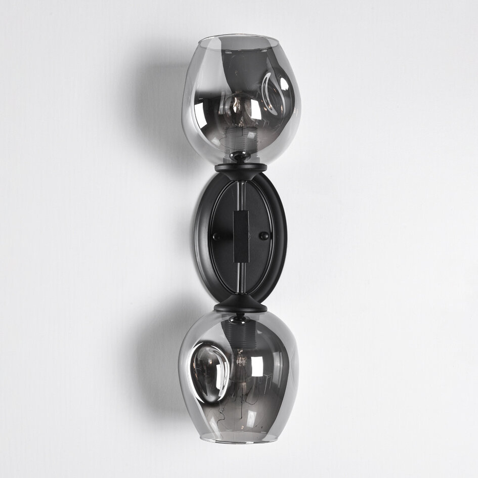 Wandlamp zwart met rookglas - Leandra