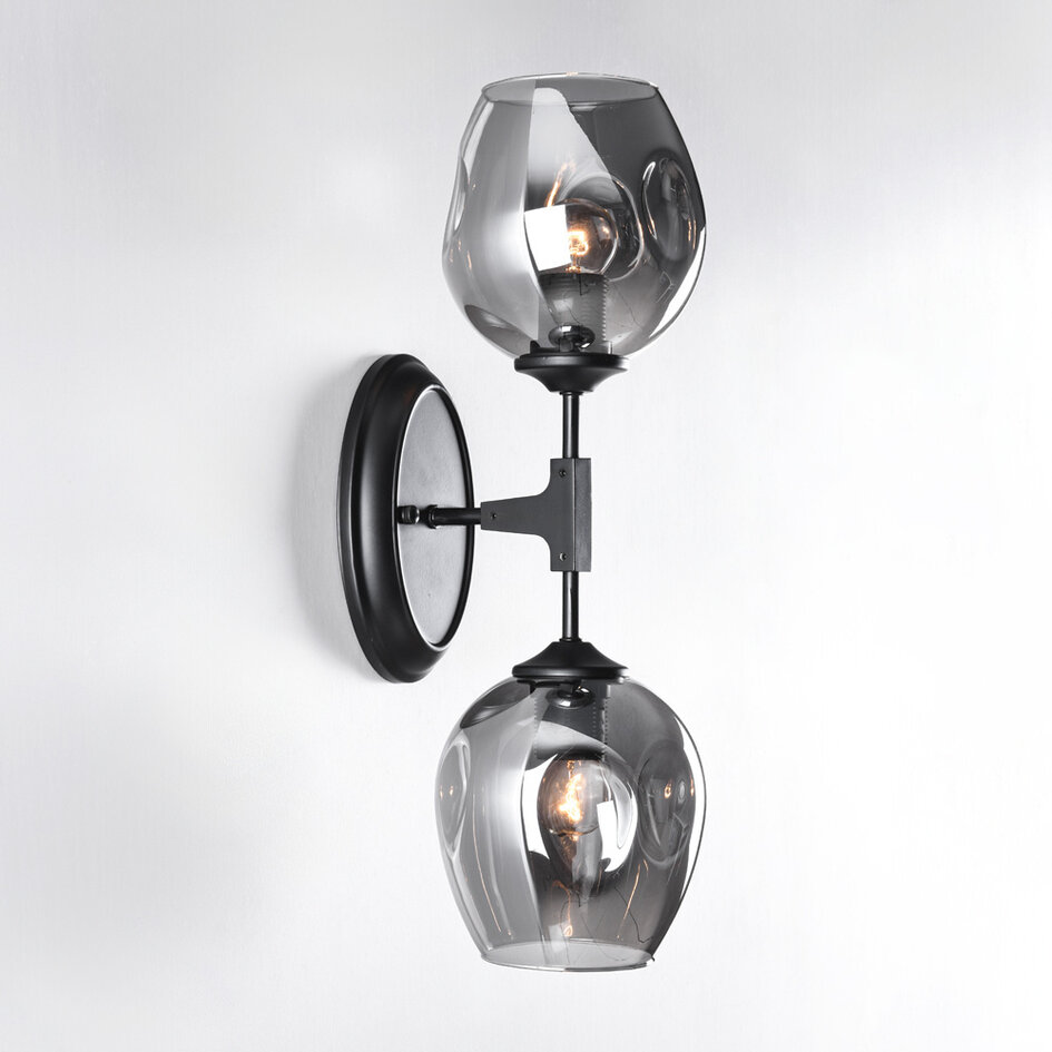 Applique noire à 2 lumières avec verre fumé - Leandra