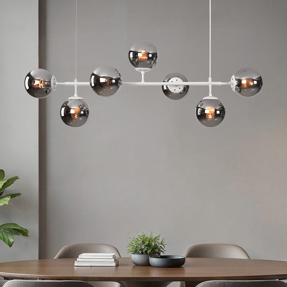 Design hanglamp wit frame en smoke glas - Hepta