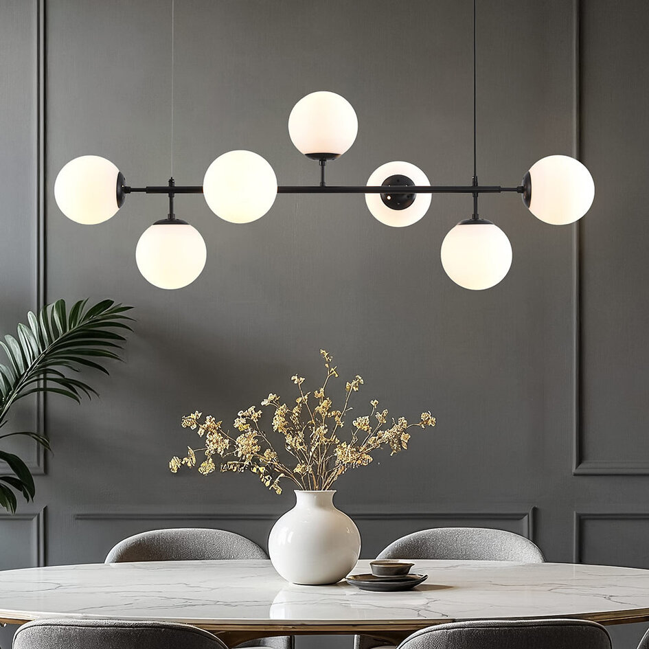 Design hanglamp zwart frame en melkwit glas - Hepta