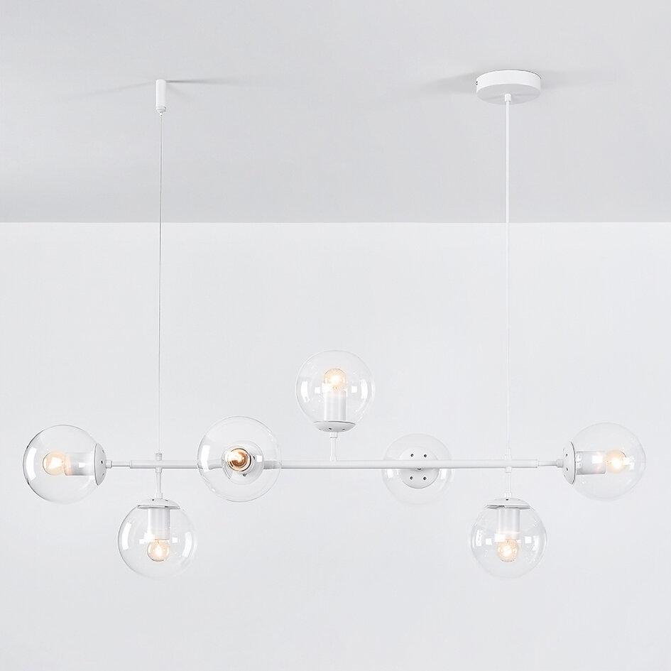 Suspension design avec verre transparent, 7 lumières - Hepta