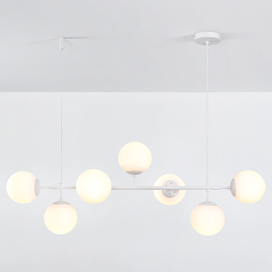 Design hanglamp wit frame en melkwit of transparant glas  - Hepta