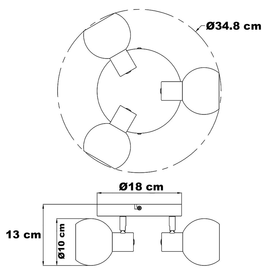 Draaibare plafondlamp met melkwit glas, 3-lichts - Peri