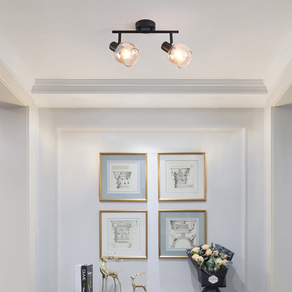 Plafonnier noir Phiene avec 2 spots en verre ambré orientables