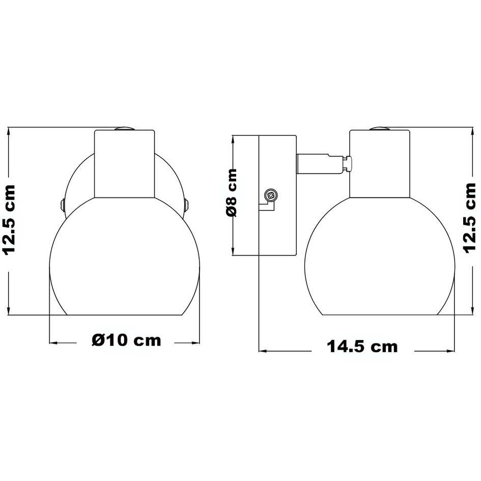 Spot mural noir avec verre blanc laiteux - Pilou