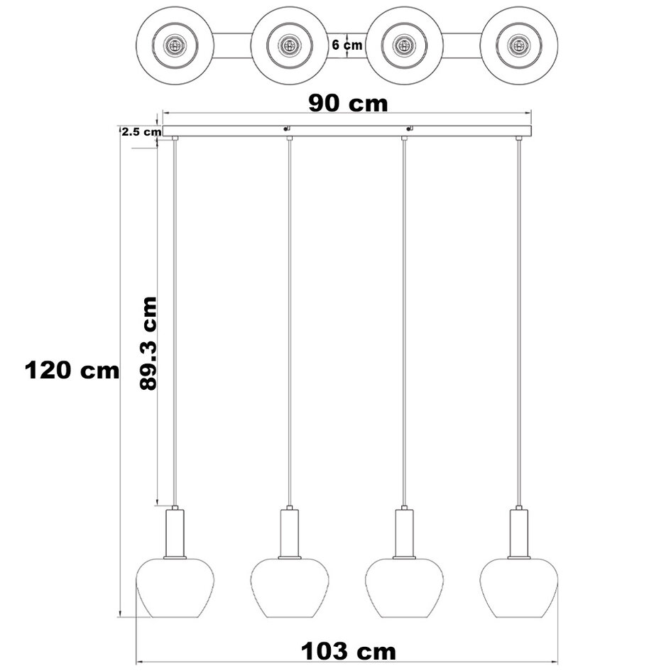 Suspension 4 lumières Ilvy en verre fumé en forme de pomme - noir
