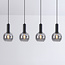 Lampe suspendue noire Imke avec verre fumé, 4 lumières