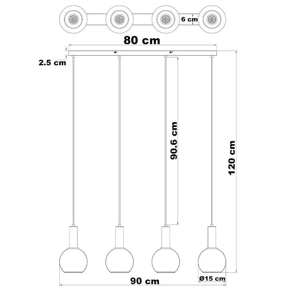 Lampe suspendue noire Imke avec verre fumé, 4 lumières