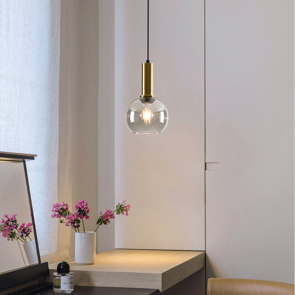 Lampe suspendue Inara avec verre fumé, 1 lumière - or