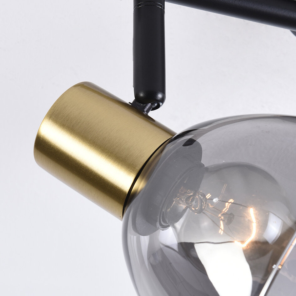 Plafondspot zwart met messing goud, 2-lichts - Kaio