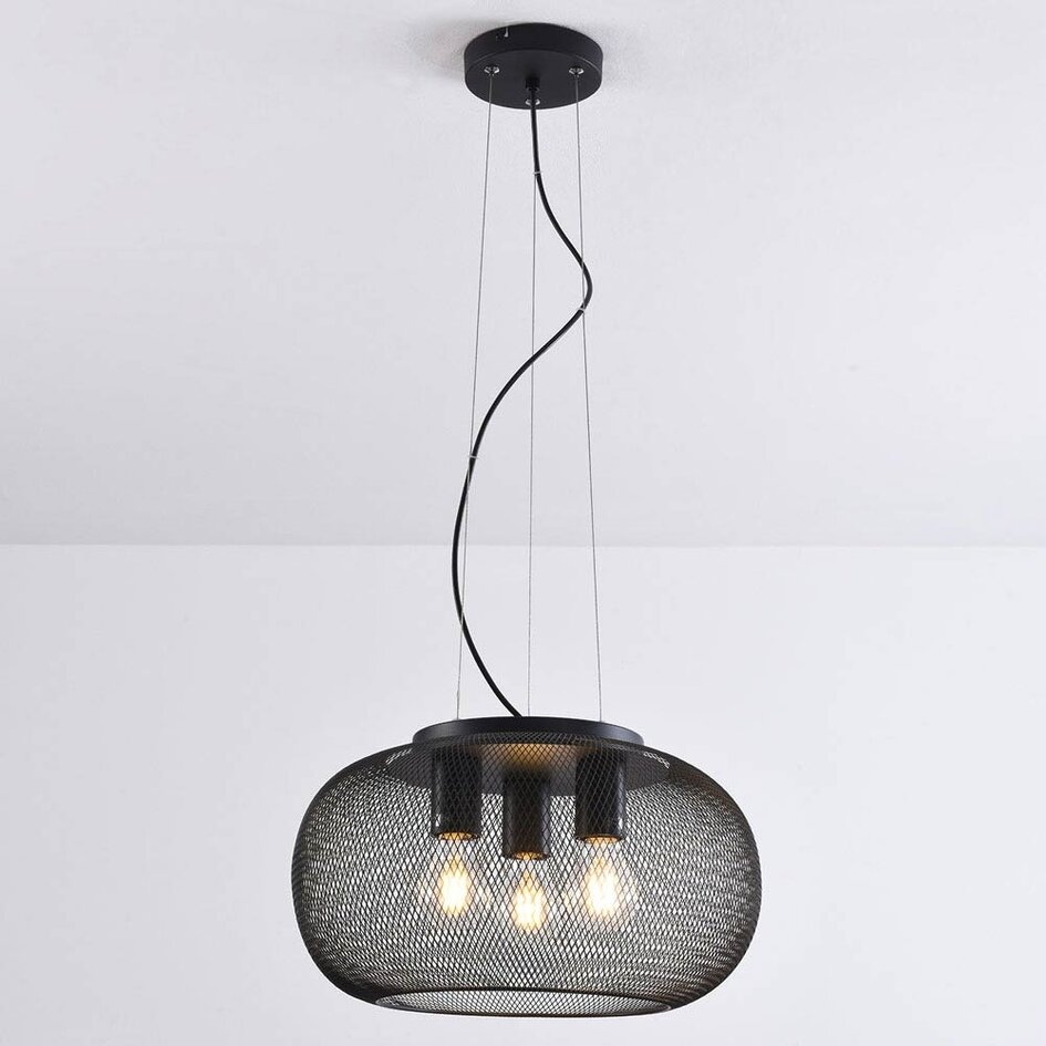 Suspension industrielle Cerise 3 lumières - métal noir avec abat-jour perforé