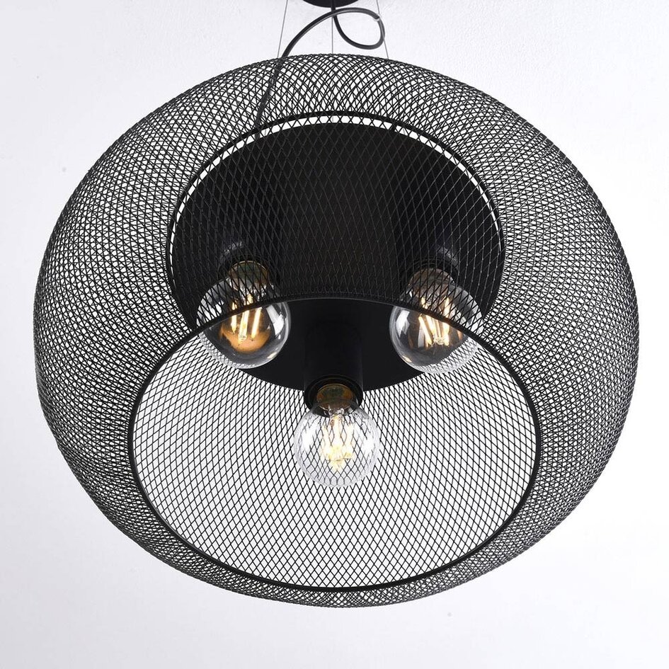 Suspension industrielle Cerise 3 lumières - métal noir avec abat-jour perforé